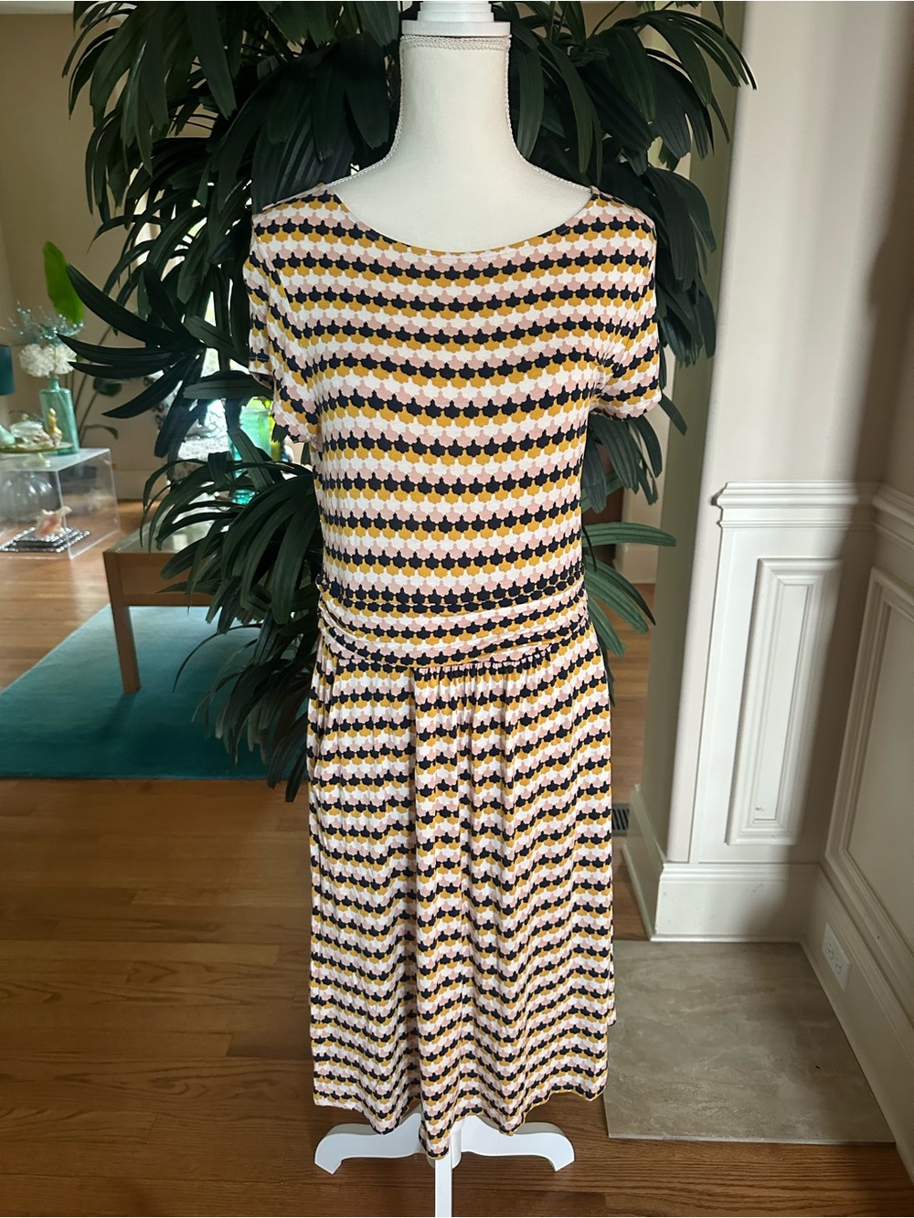 💙Boden Amelie Yellow, Blue & Pink Geometric Print Short-Sleeve Midi Dress 10💙